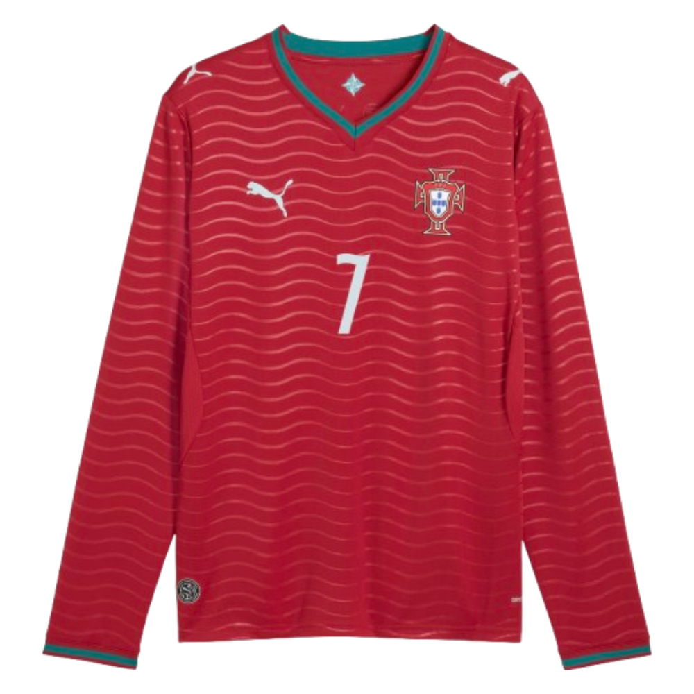 køb Billige Fodboldtrøjer Portugal Langærmet CRISTIANO RONALDO #7 Hjemmebanetrøje VM I Fodbold 2026 udstyr