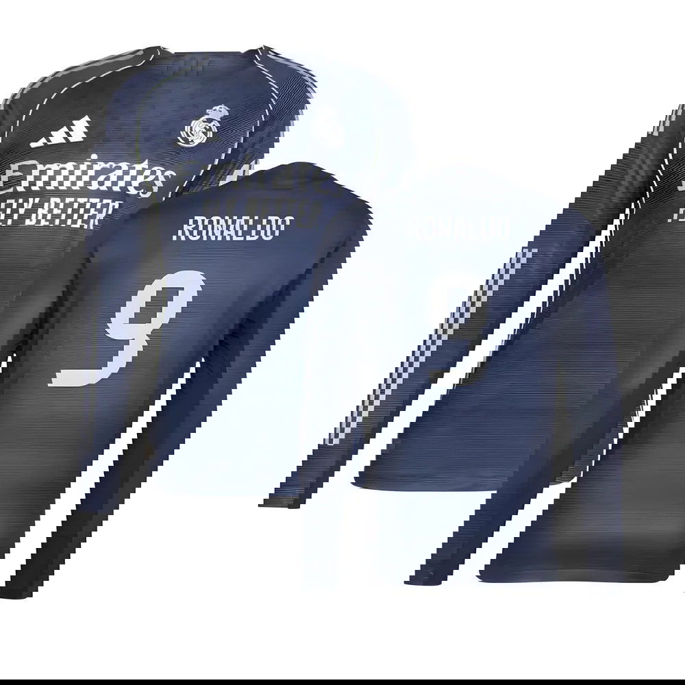 Billige Fodboldtrøjer Real Madrid Langærmet RONALDO #9 Udebanetrøje 2025-2026