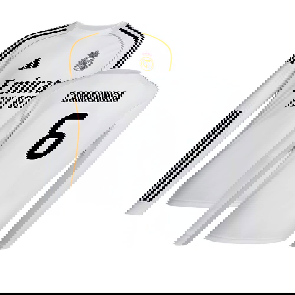 Billige Fodboldtrøjer Real Madrid Langærmet CAMAVINGA #6 Hjemmebanetrøje 2025-2026