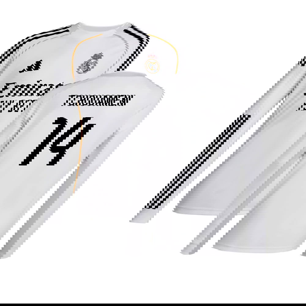 Billige Fodboldtrøjer Real Madrid Langærmet TCHOUAMENI #14 Hjemmebanetrøje 2025-2026