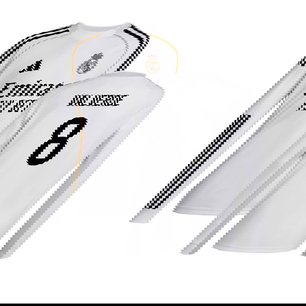 Billige Fodboldtrøjer Real Madrid Langærmet VALVERDE #8 Hjemmebanetrøje 2025-2026