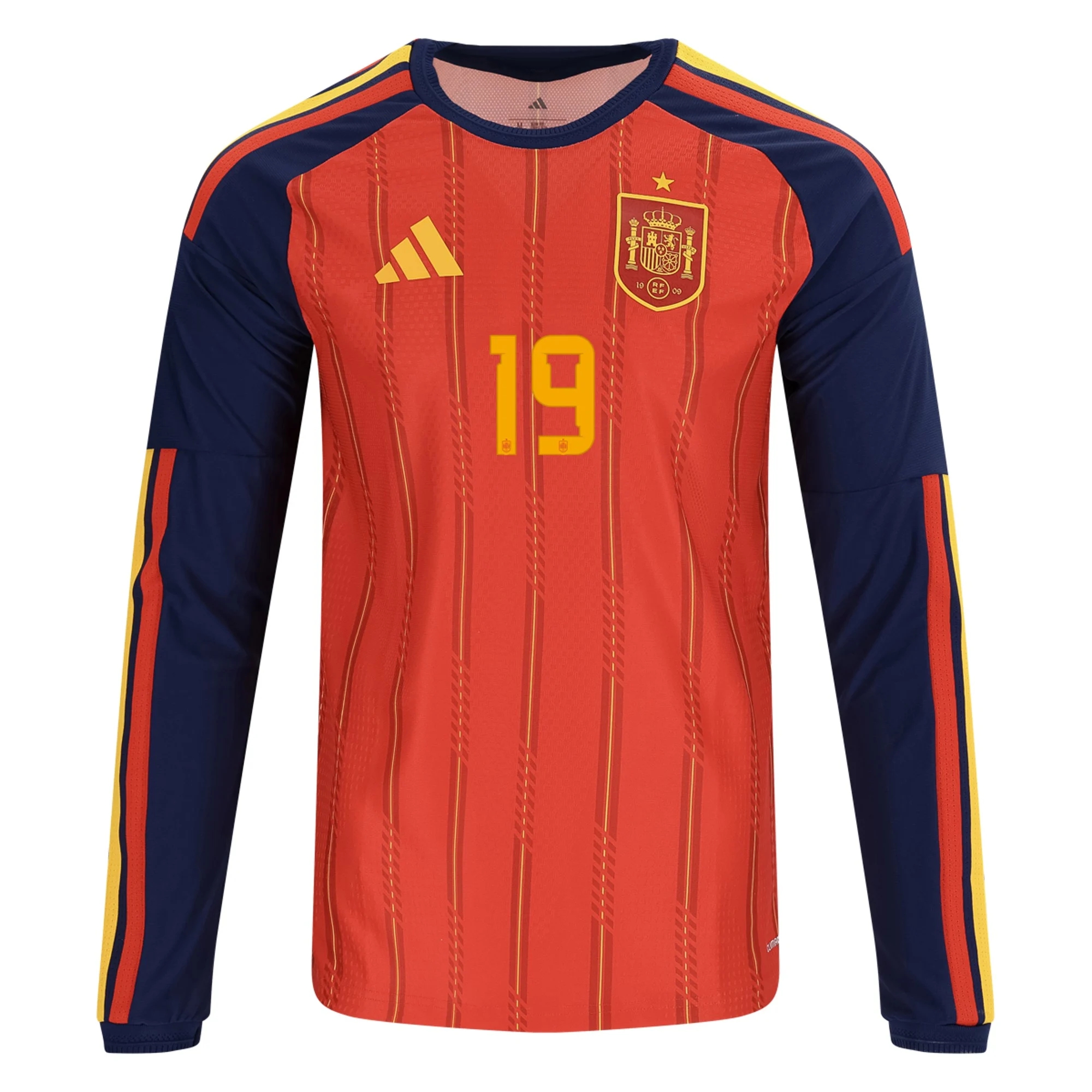 brugte Billige Fodboldtrøjer Spanien Langærmet LAMINE YAMAL #19 Hjemmebanetrøje VM I Fodbold 2026 outlet