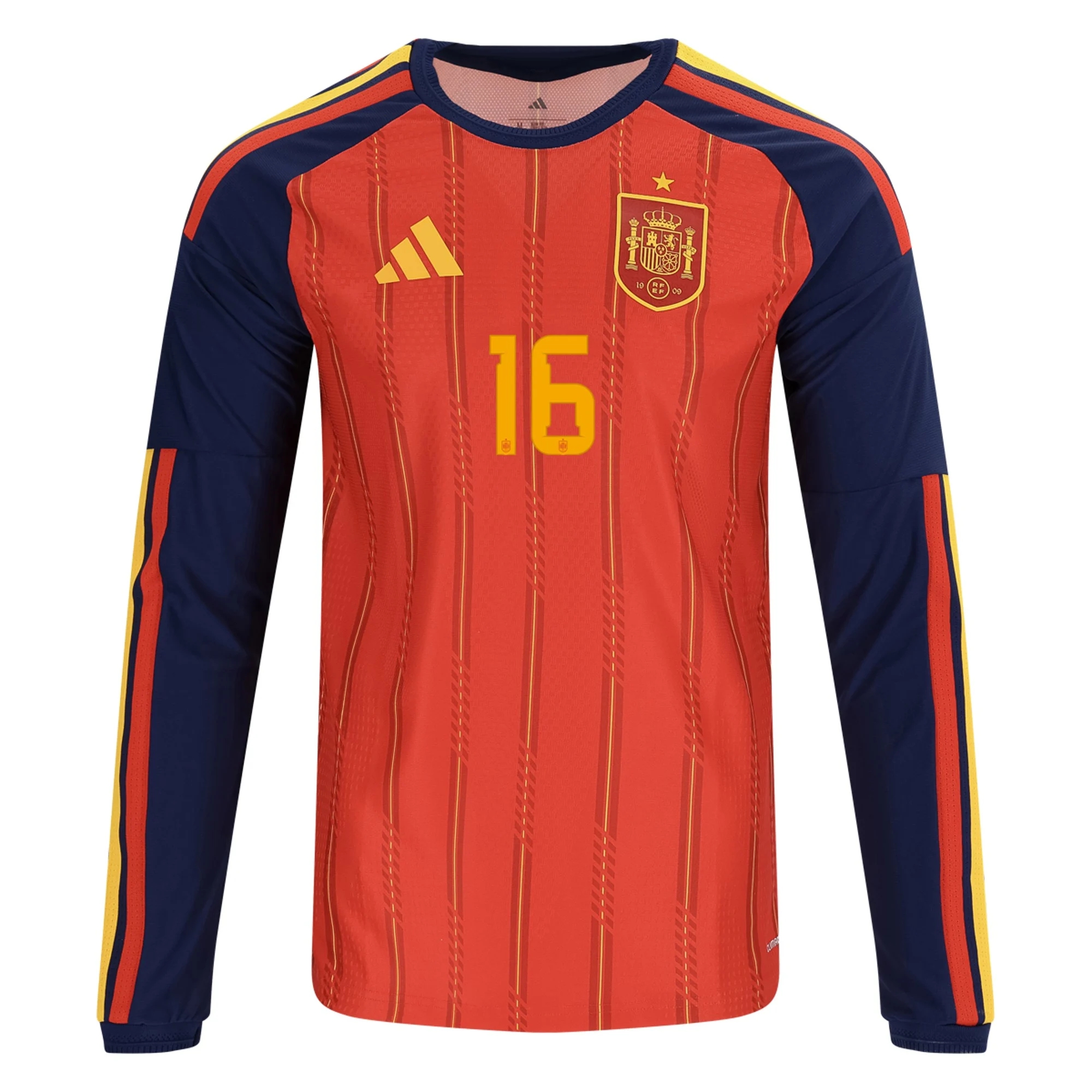 design din egen Billige Fodboldtrøjer Spanien Langærmet RODRI #16 Hjemmebanetrøje VM I Fodbold 2026 på tilbud