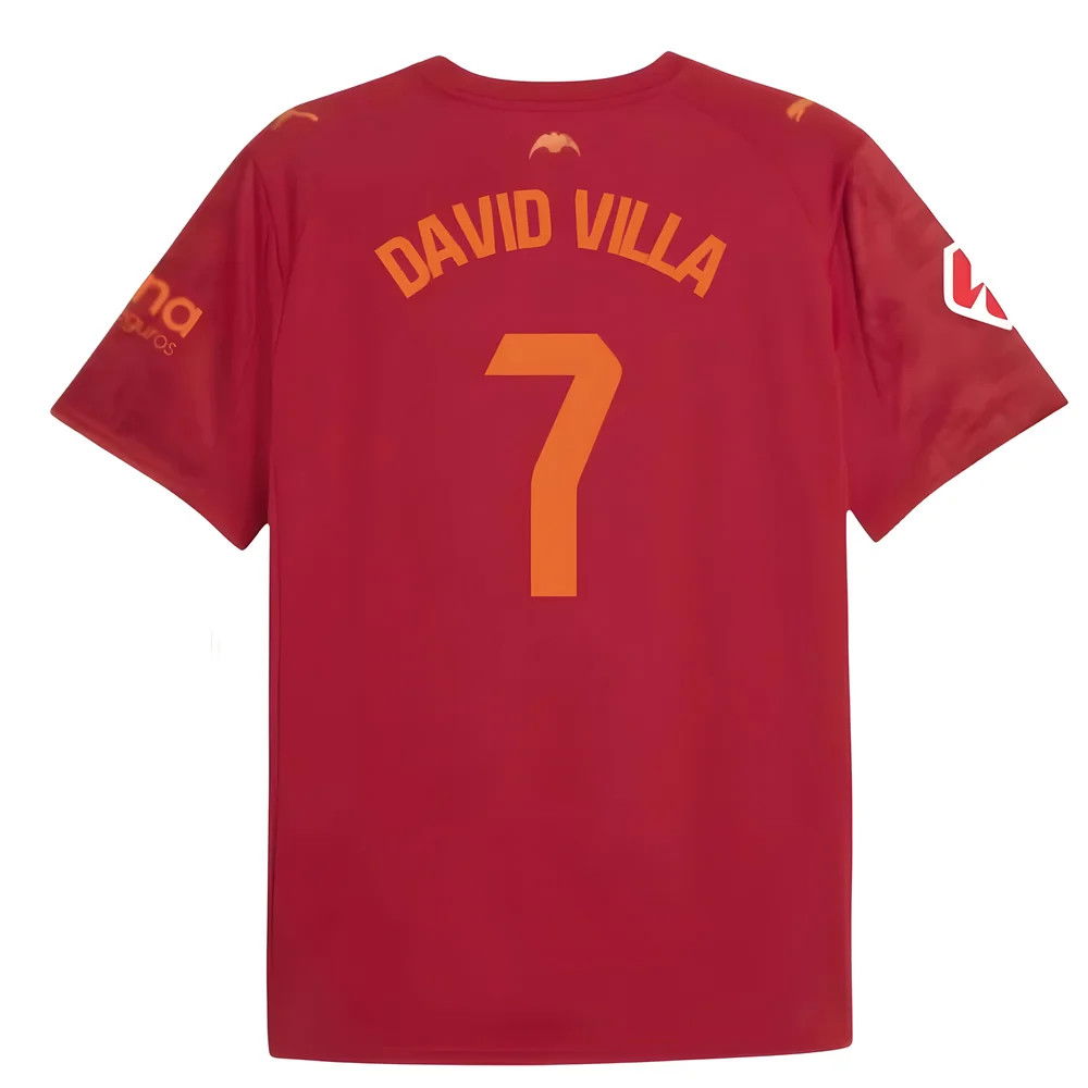 Billige Fodboldtrøjer Valencia DAVID VILLA #7 Udebanetrøje 2025-2026
